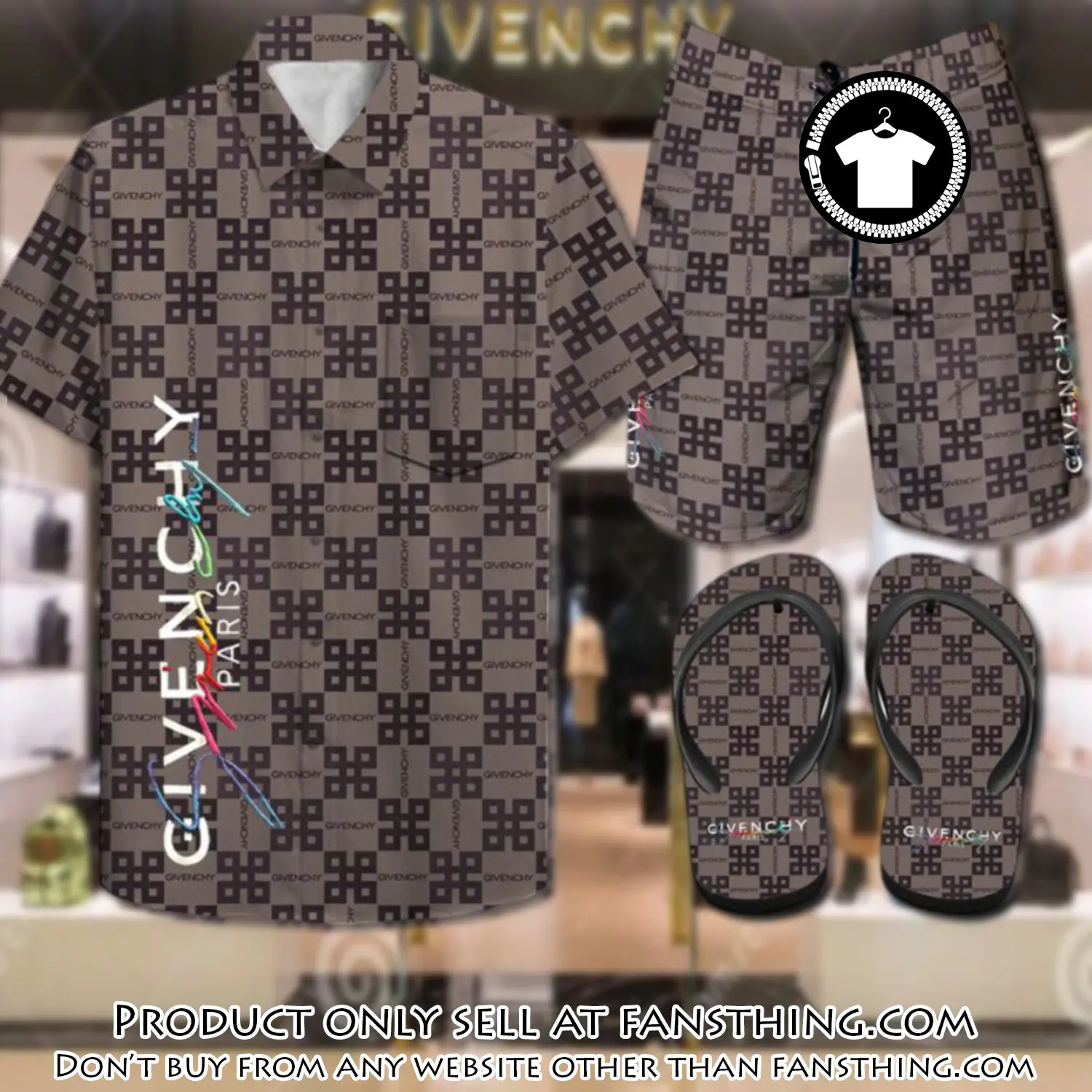 Givenchy combo hawaii shirt shorts flip flops luxury brand summer outfit hsf029 fst0011968